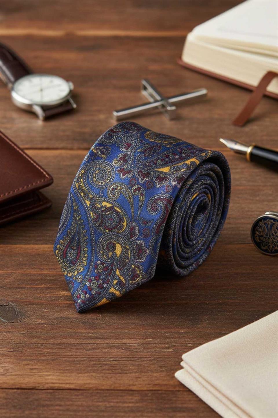 Baveno Style Çok Renkli Şal Desen İtalyan İpek Kravat İK2245