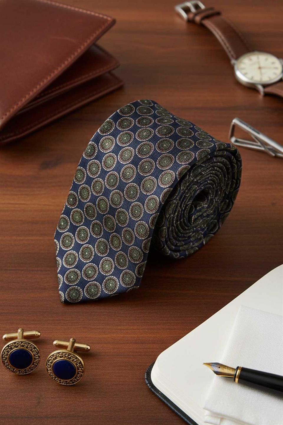 Bedano Style Lacivert Motif Desen İtalyan İpek Kravat İK2232