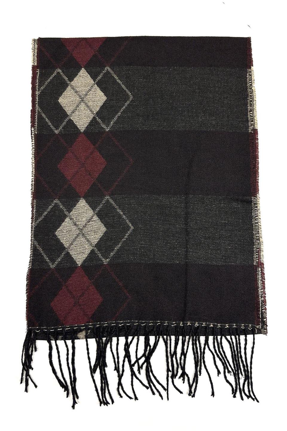 Bej - Bordo Baklava Desen Erkek Kaşkol K533
