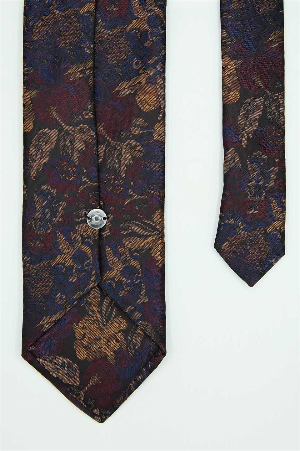 Bej - Bordo Çiçek Kravat