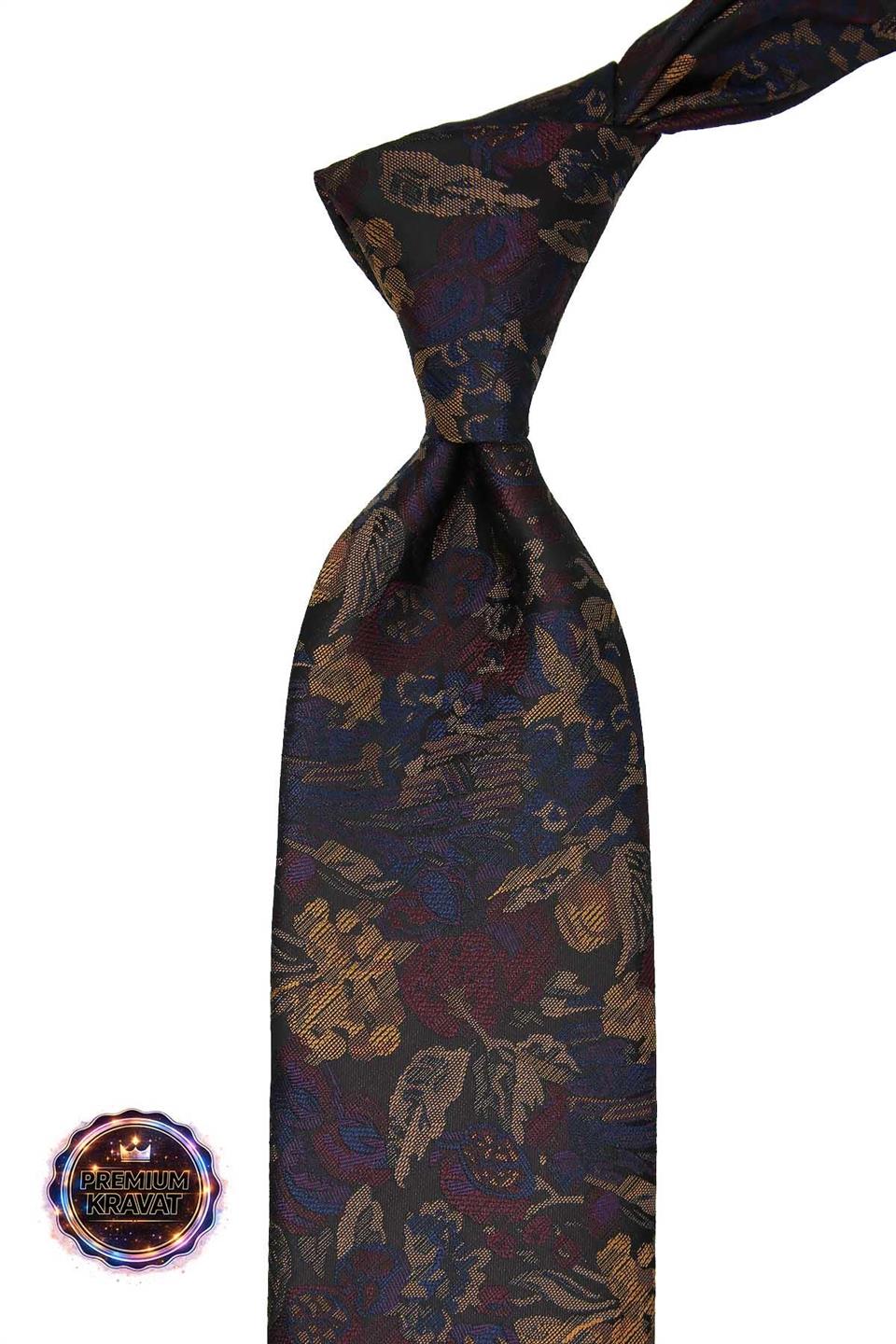 Bej - Bordo Çiçek Kravat