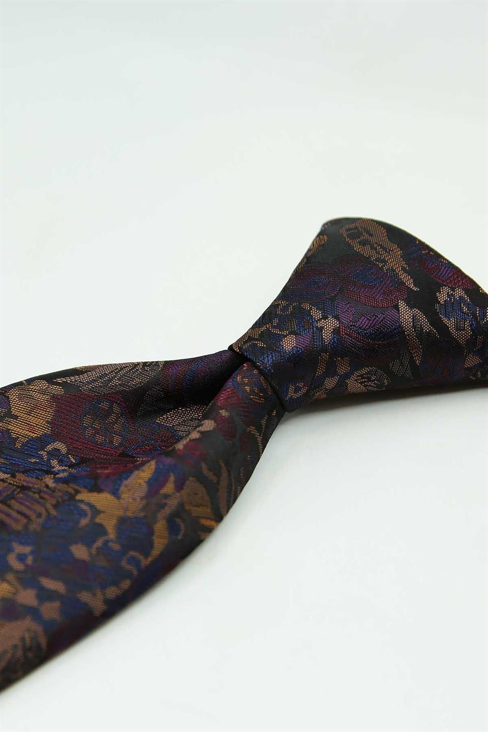 Bej - Bordo Çiçek Kravat
