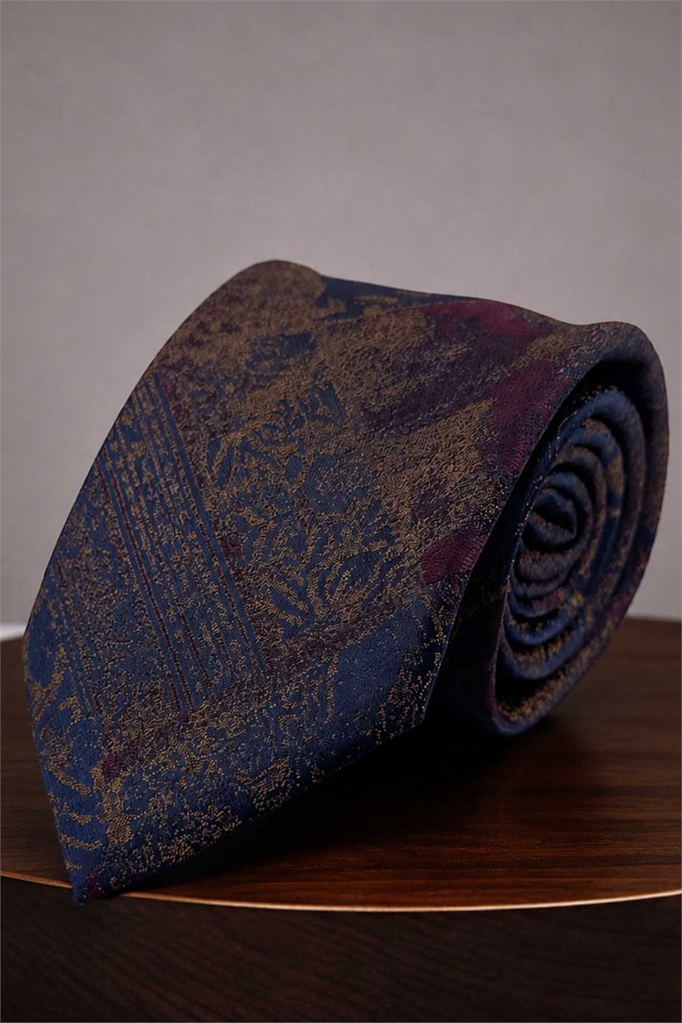 Bej - Bordo Çiçek Kravat