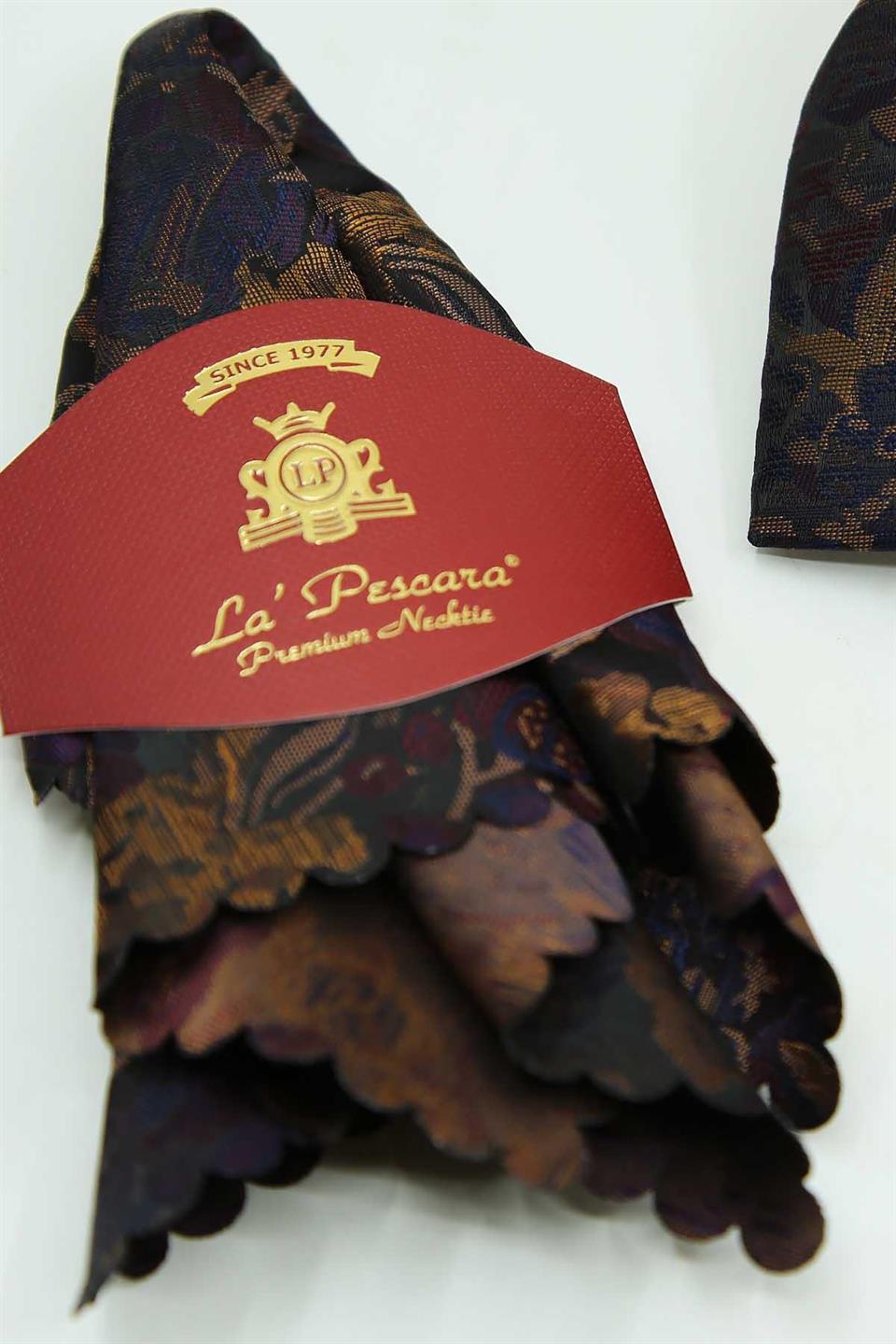 Bej - Bordo Çiçek Kravat