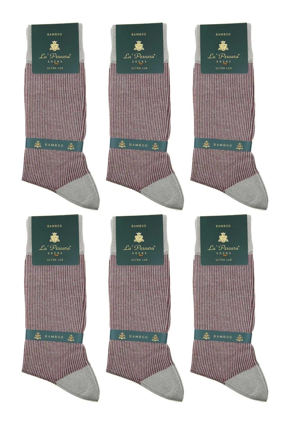 Bej - Bordo Çizgi Desen 6lı Ultra Lüks Bambu Erkek Çorap CRP305