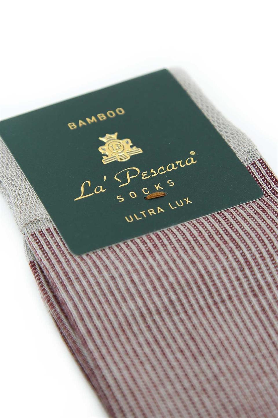 Bej - Bordo Çizgi Desen Ultra Lüks Bambu Tekli Erkek Çorap CRP304