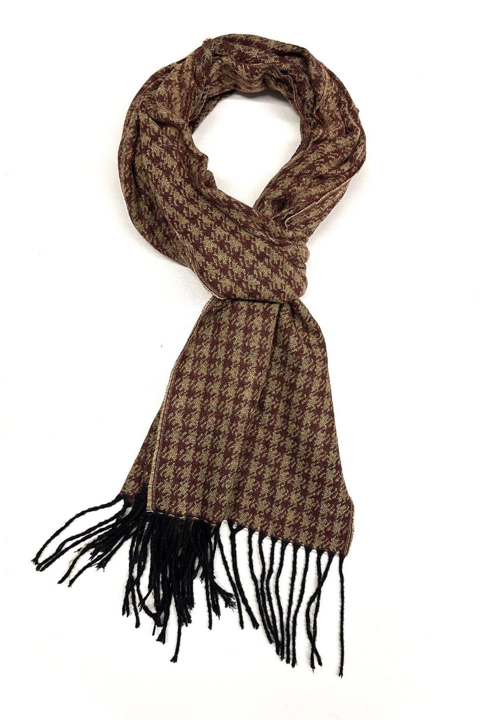 Bej - Bordo Motif Desen Erkek Kaşkol K559