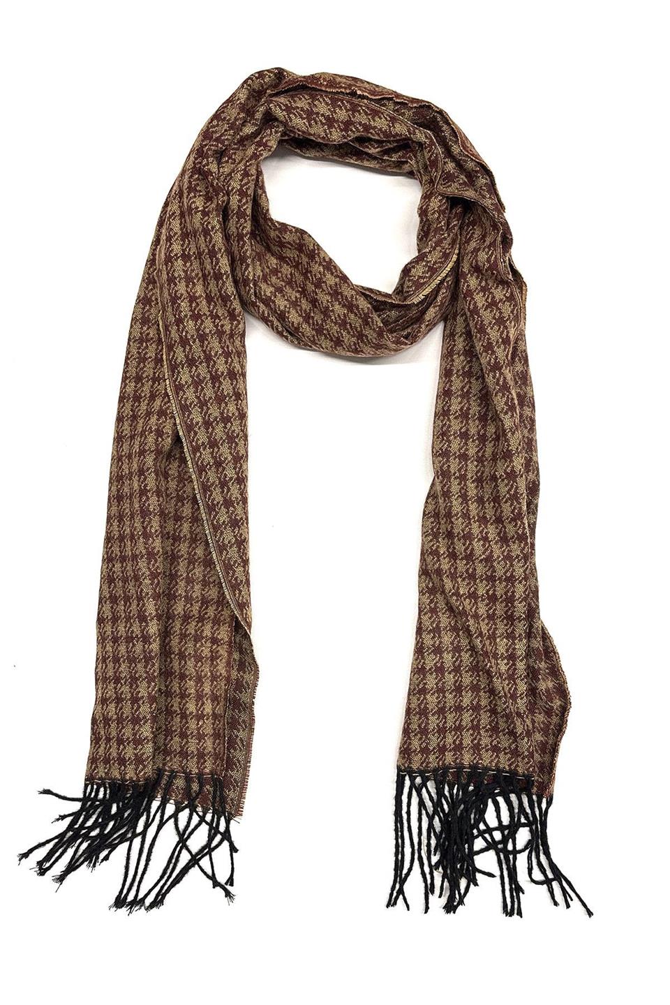 Bej - Bordo Motif Desen Erkek Kaşkol K559