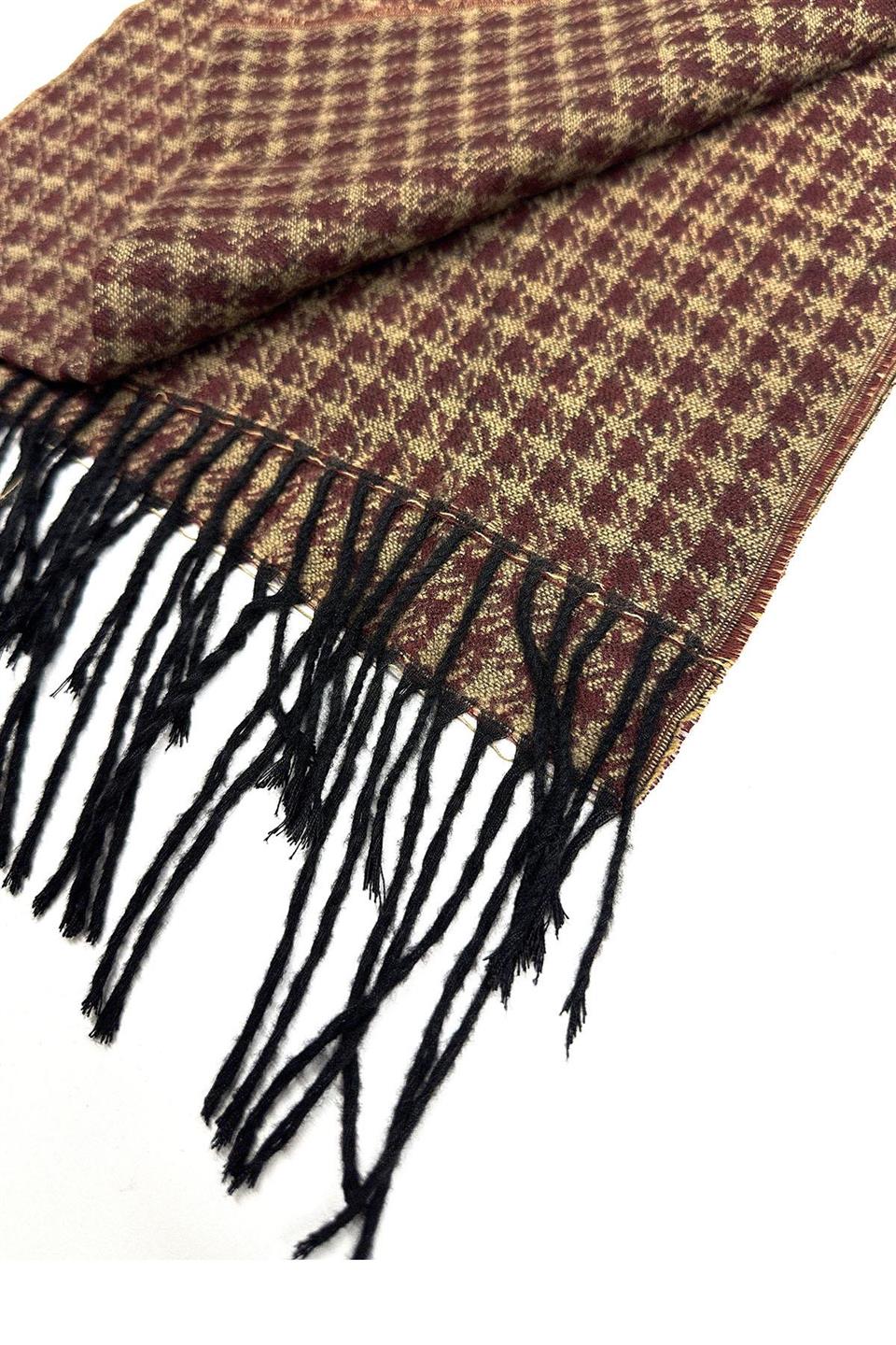 Bej - Bordo Motif Desen Erkek Kaşkol K559