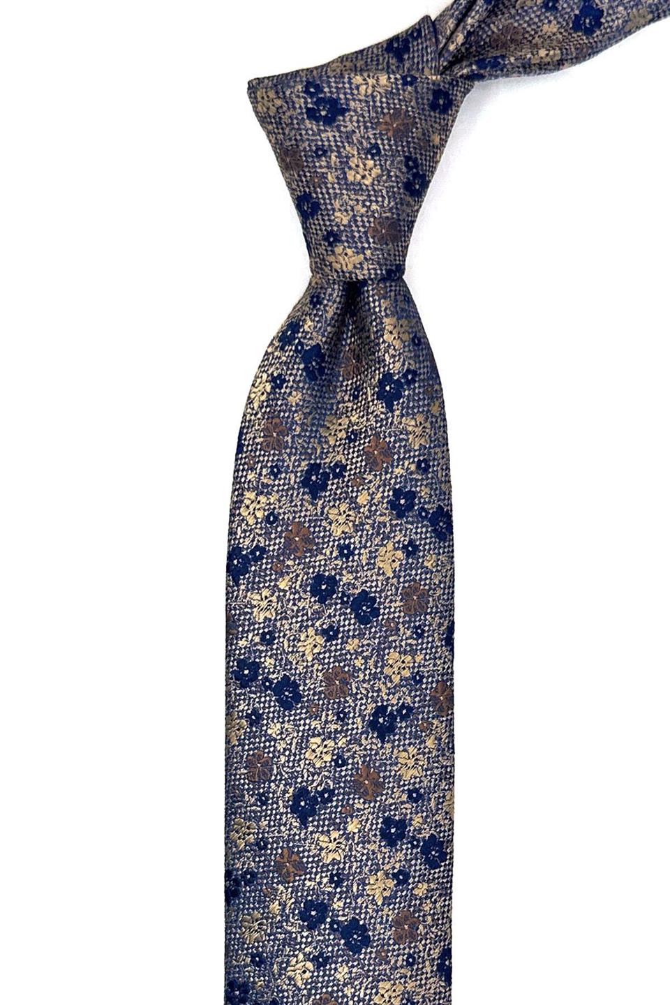 Bej Çiçek Desen İnce Kravat SK7934