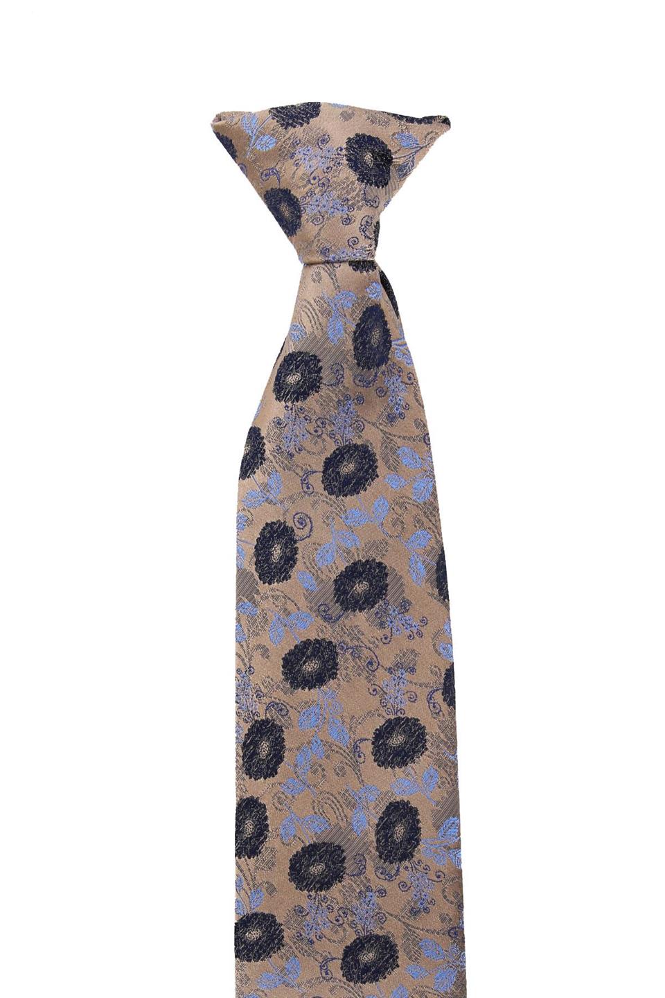 Bej Çiçek Desen Klipsli Kravat KLP435