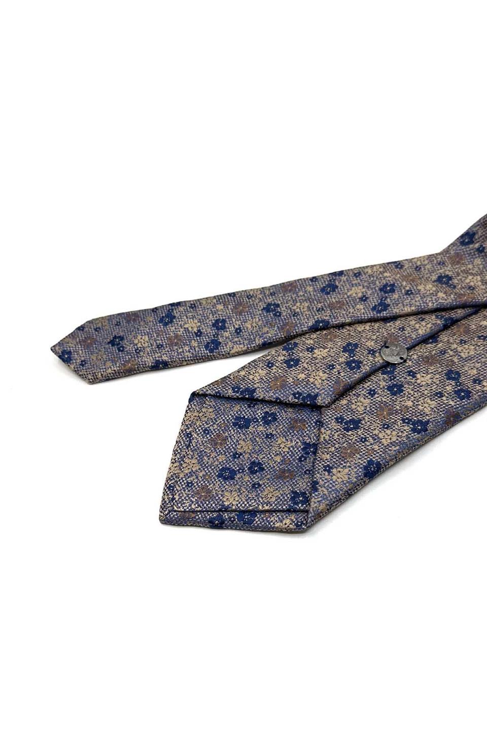 Bej Çiçek Desen Mendilli Klasik Kravat KK13435