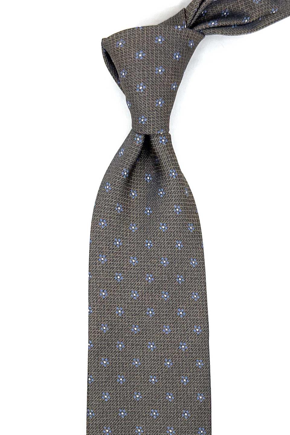 Bej Çiçek Desen Mendilli Klasik Kravat KK12256