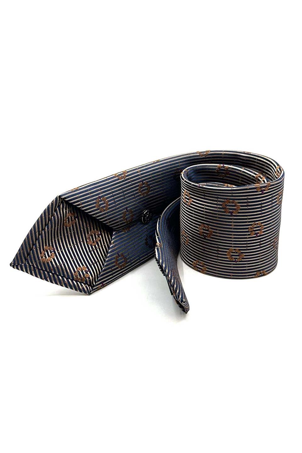 Bej Çiçek Desen Mendilli Klasik Kravat KK13023