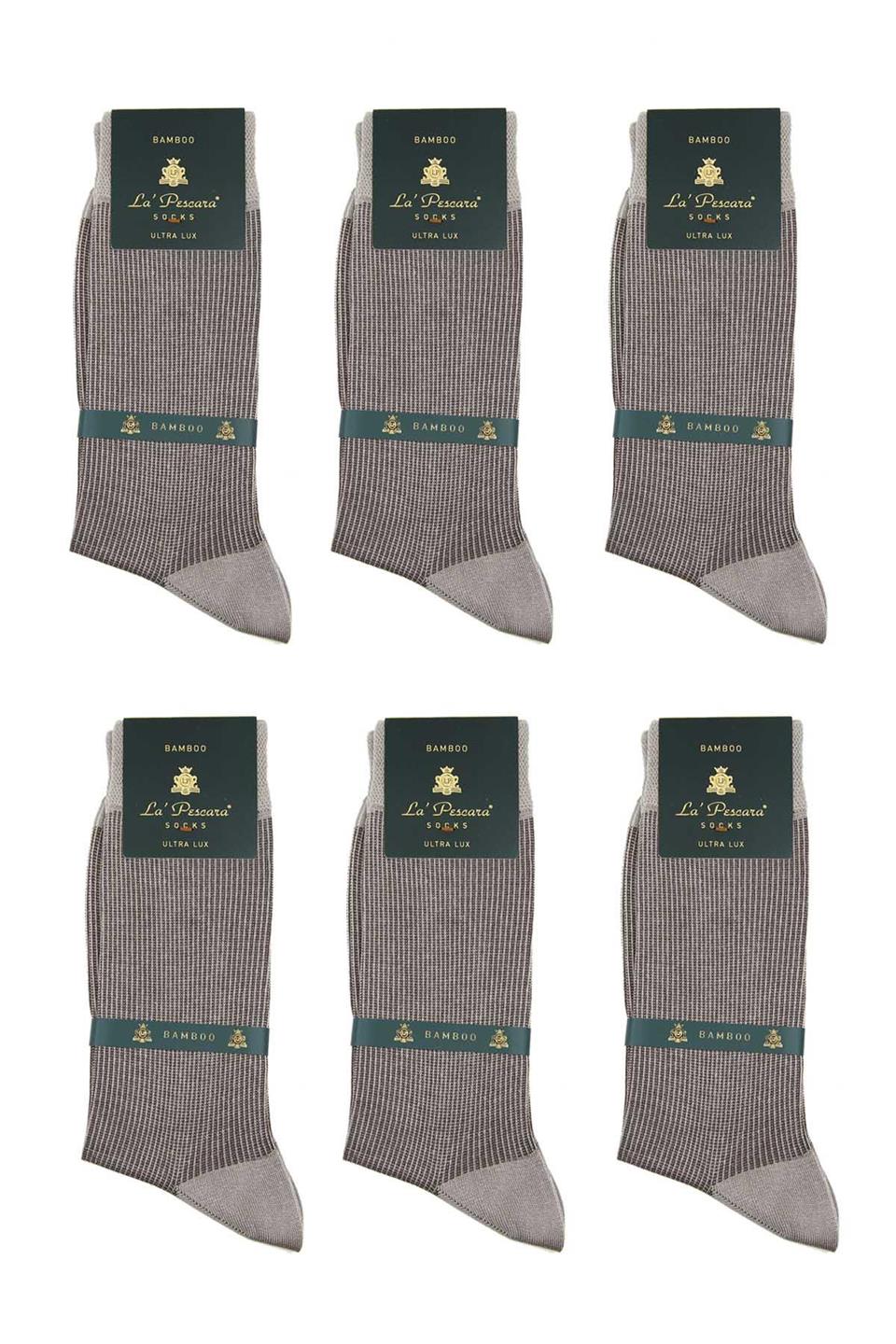 Bej Çizgi Desen 6lı Ultra Lüks Bambu Erkek Çorap CRP308