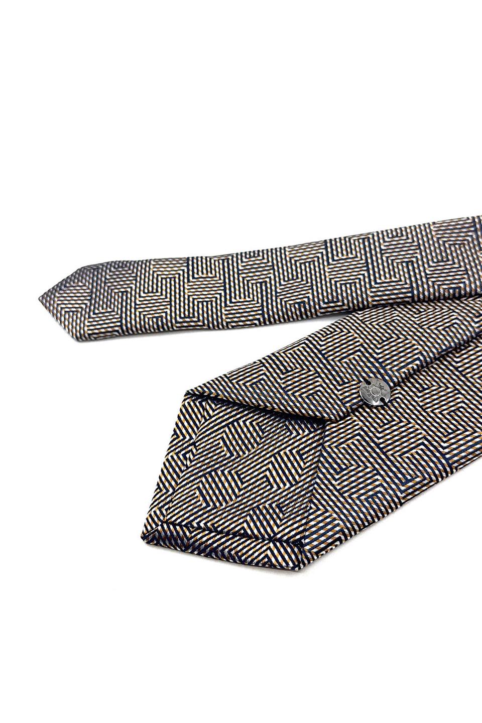 Bej Çizgi Desen Mendilli Klasik Kravat KK11868