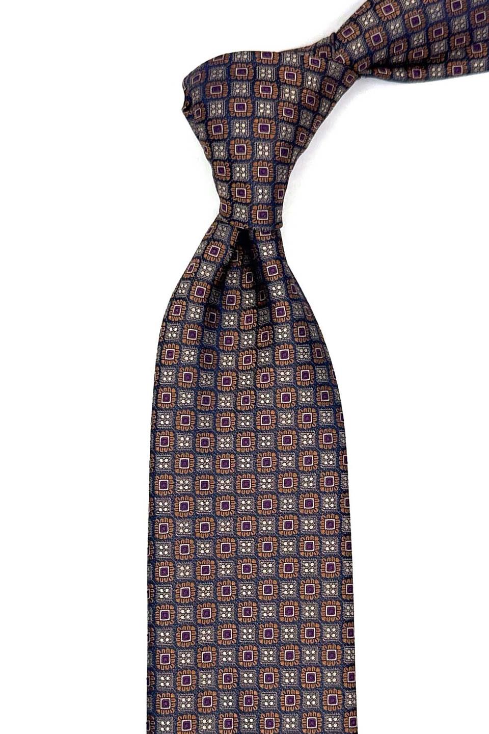 Bej - Gri Küçük Desen Mendilli Klasik Kravat KK13026