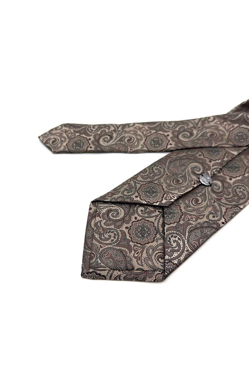 Bej - Kahve Şal Desen Mendilli Klasik Kravat KK13301