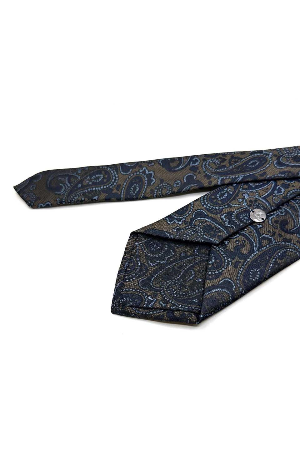 Bej - Kahve Şal Desen Mendilli Klasik Kravat KK13499