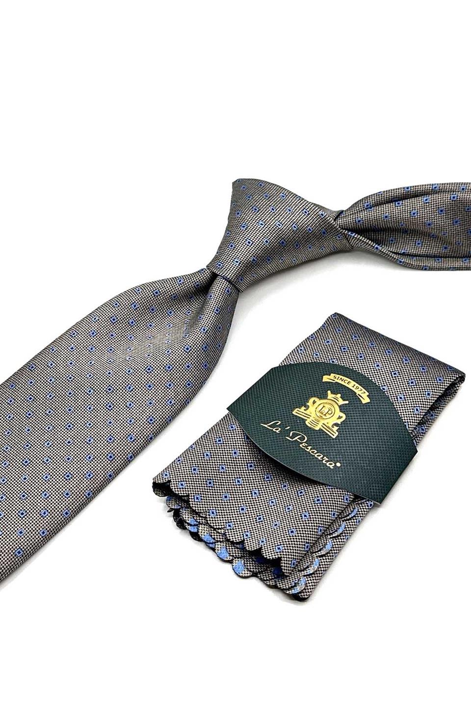 Bej Küçük Desen Mendilli Klasik Kravat KK12943