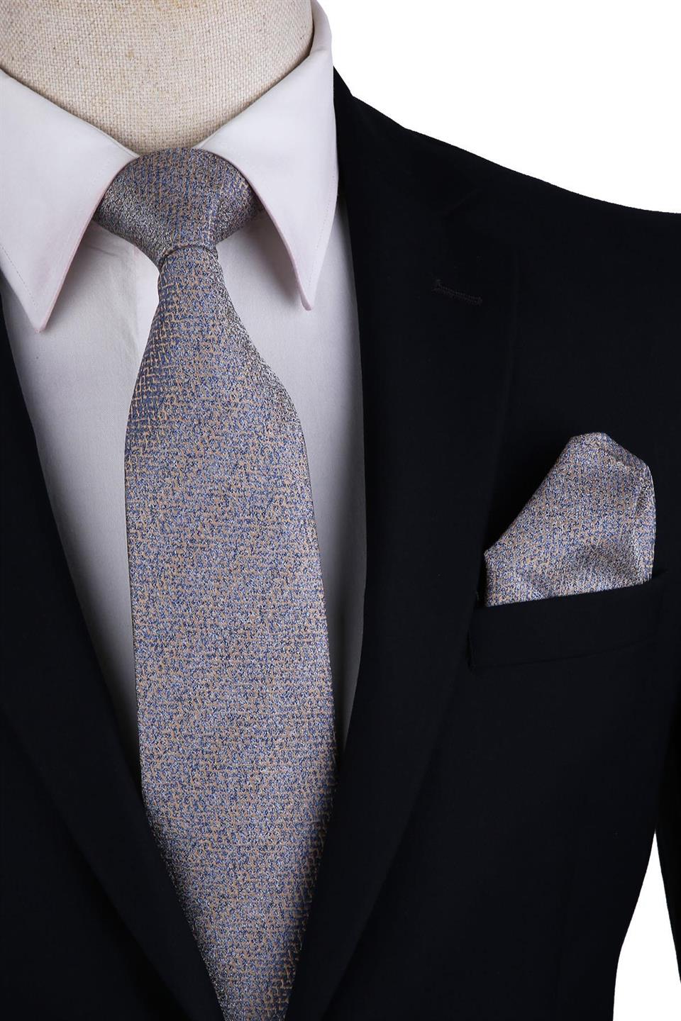 Bej Kum Desen Mendilli Klasik Kravat KK10601