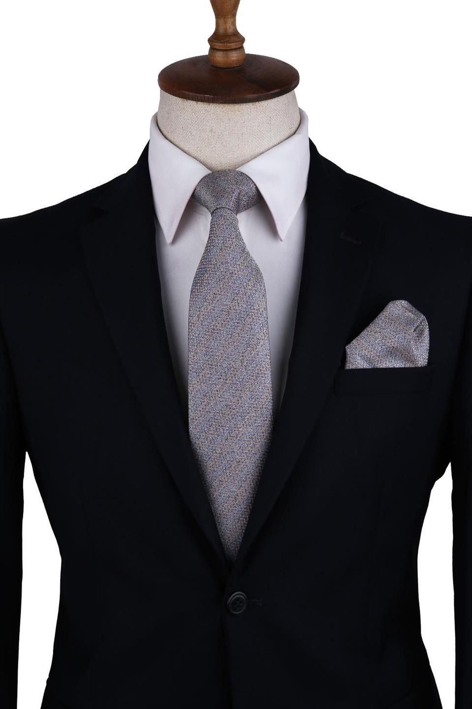 Bej Kum Desen Mendilli Klasik Kravat KK10601