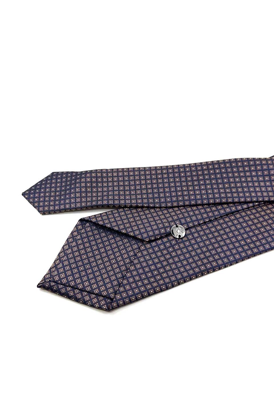 Bej - Lacivert Küçük Desen Mendilli Klasik Kravat KK12382