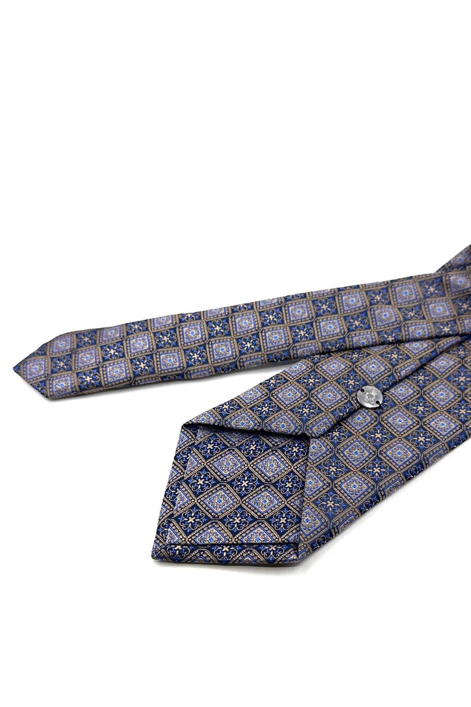 Bej Lacivert Motif Desen Mendilli Klasik Kravat KK13898