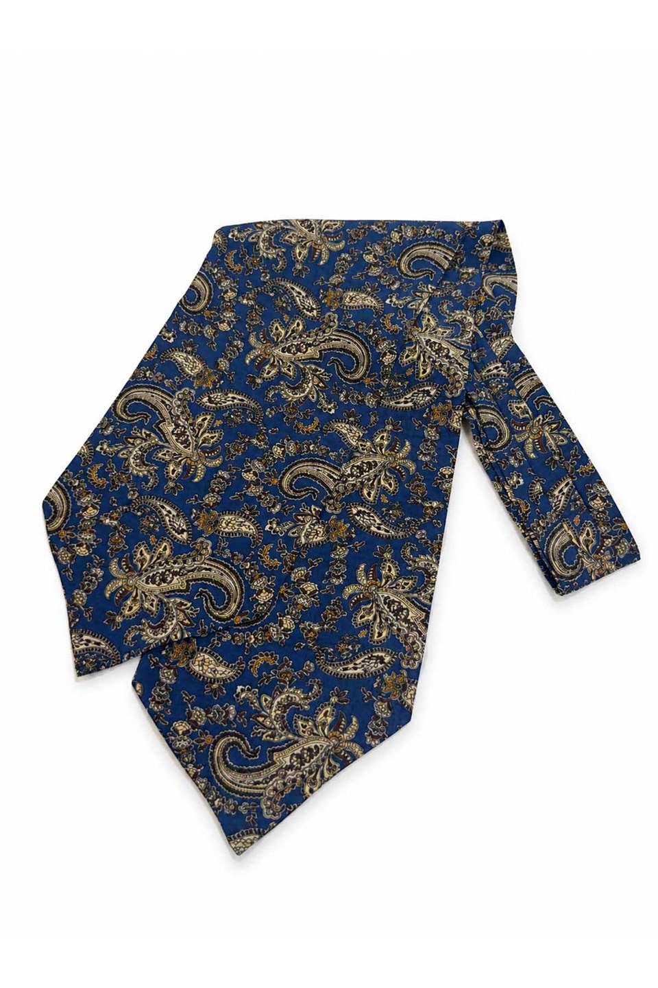 Bej Lacivert Şal Desen İtalyan İpek Ascot Kravat SAC124