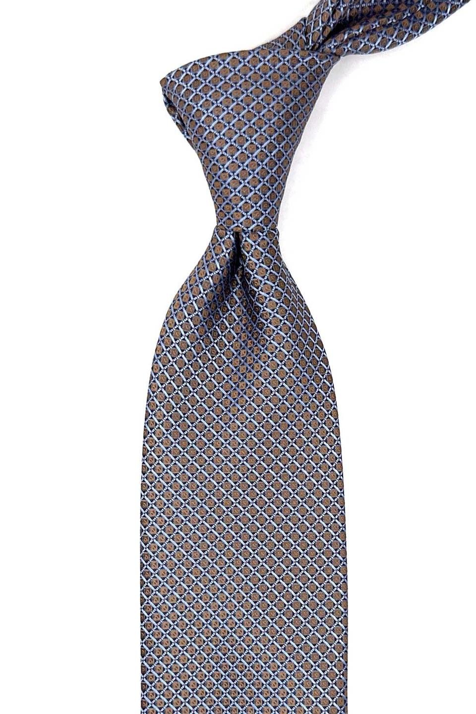 Bej - Mavi Küçük Desen Mendilli Klasik Kravat KK12627