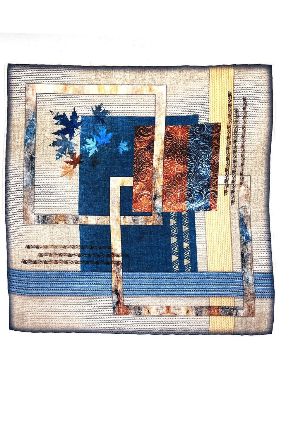 Bej - Mavi Motif Desen Erkek Cep Mendili SPS582-77