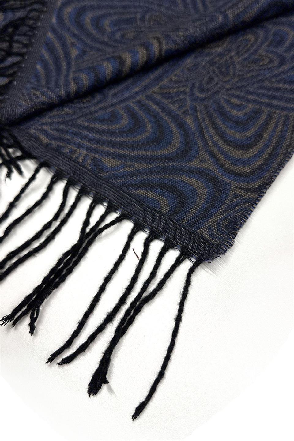 Bej - Mavi Motif Desen Erkek Kaşkol K525