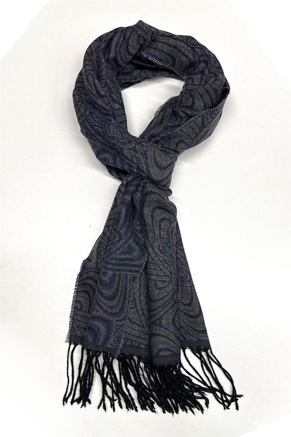 Bej - Mavi Motif Desen Erkek Kaşkol K525
