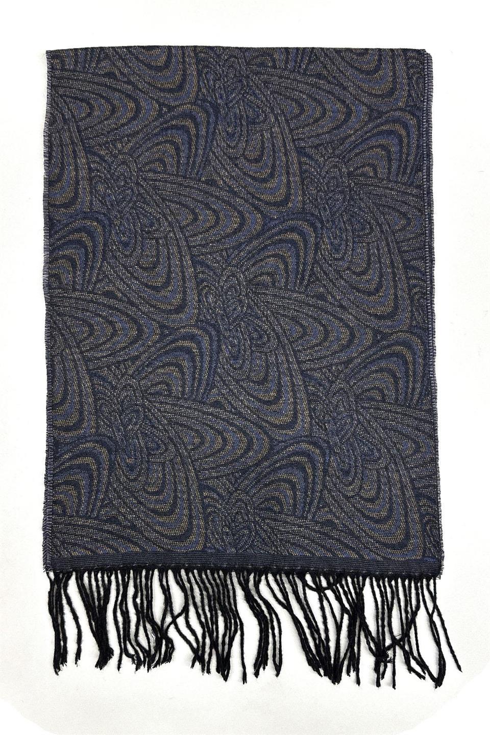 Bej - Mavi Motif Desen Erkek Kaşkol K525
