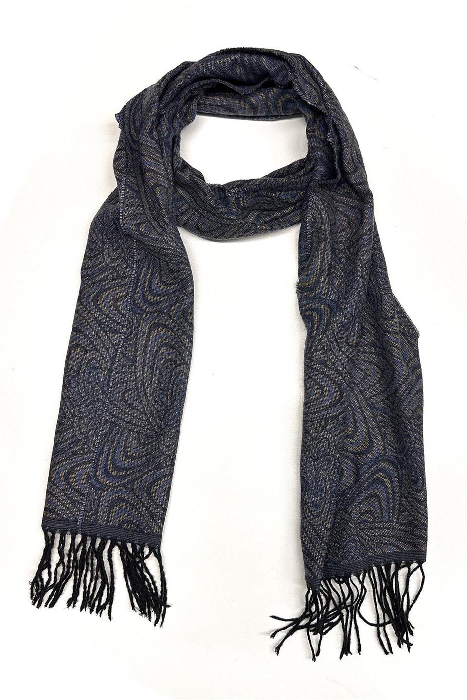 Bej - Mavi Motif Desen Erkek Kaşkol K525