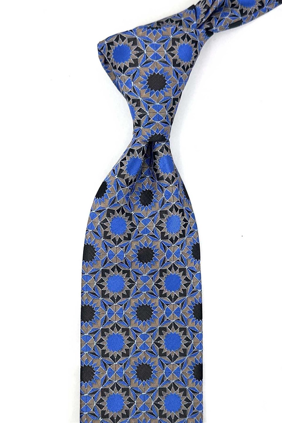 Bej Mavi Motif Desen Mendilli Klasik Kravat KK13910