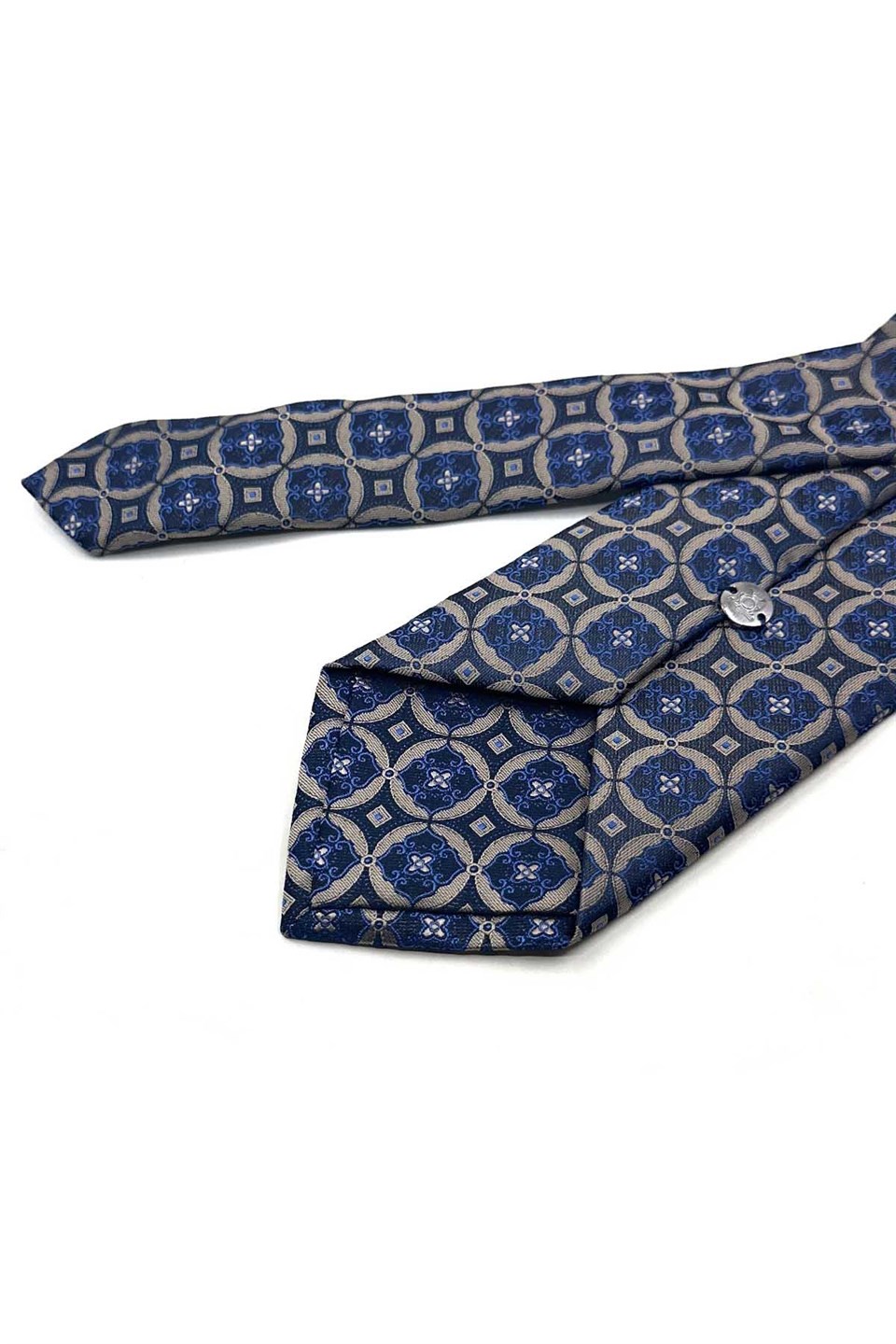 Bej Mavi Motif Desen Mendilli Klasik Kravat KK13761