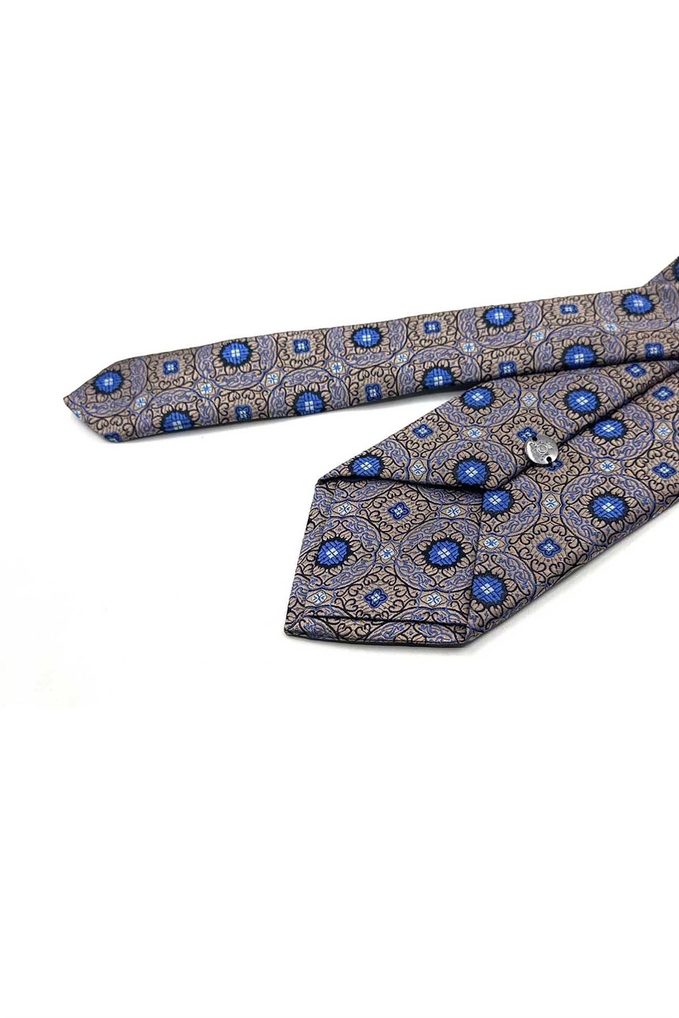 Bej Mavi Motif Desen Mendilli Klasik Kravat KK13754