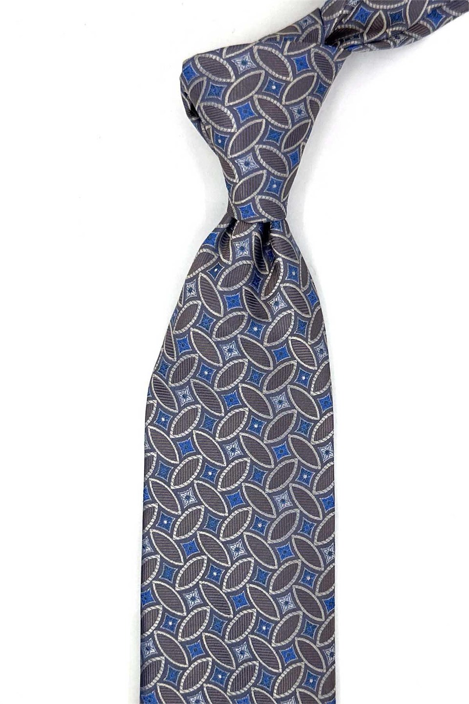 Bej Mavi Motif Desen Mendilli Klasik Kravat KK13987