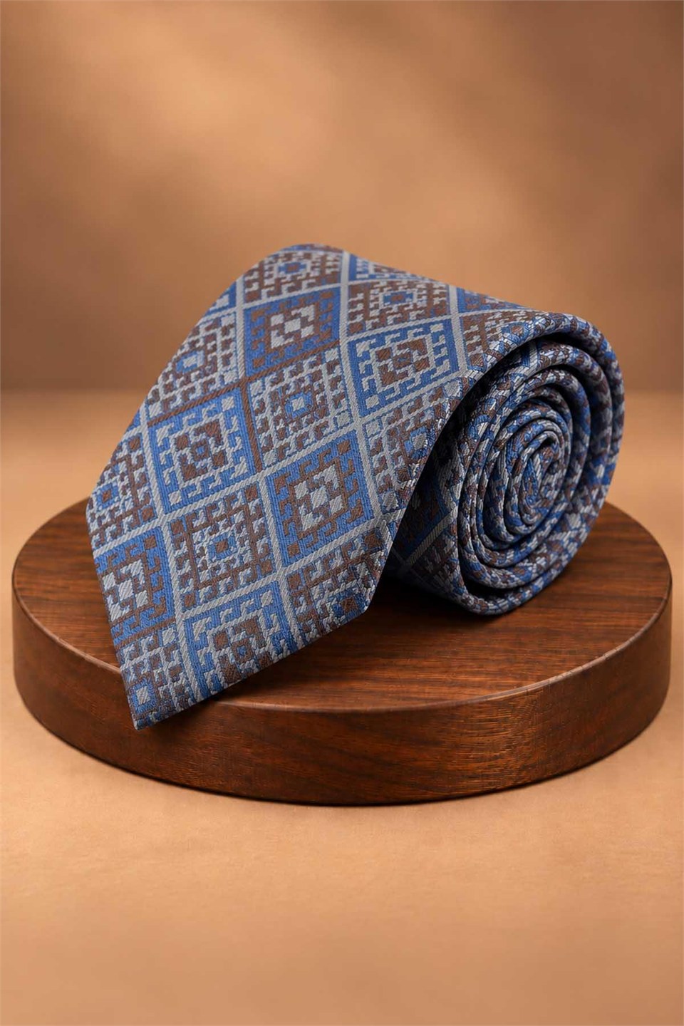 Bej Mavi Motif Kravat PRM152