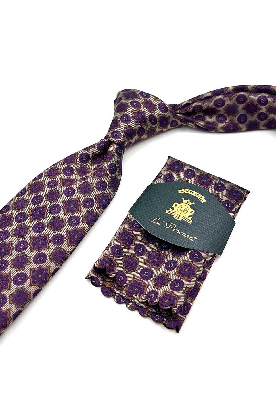 Bej Motif Desen Mendilli Klasik Kravat KK12973