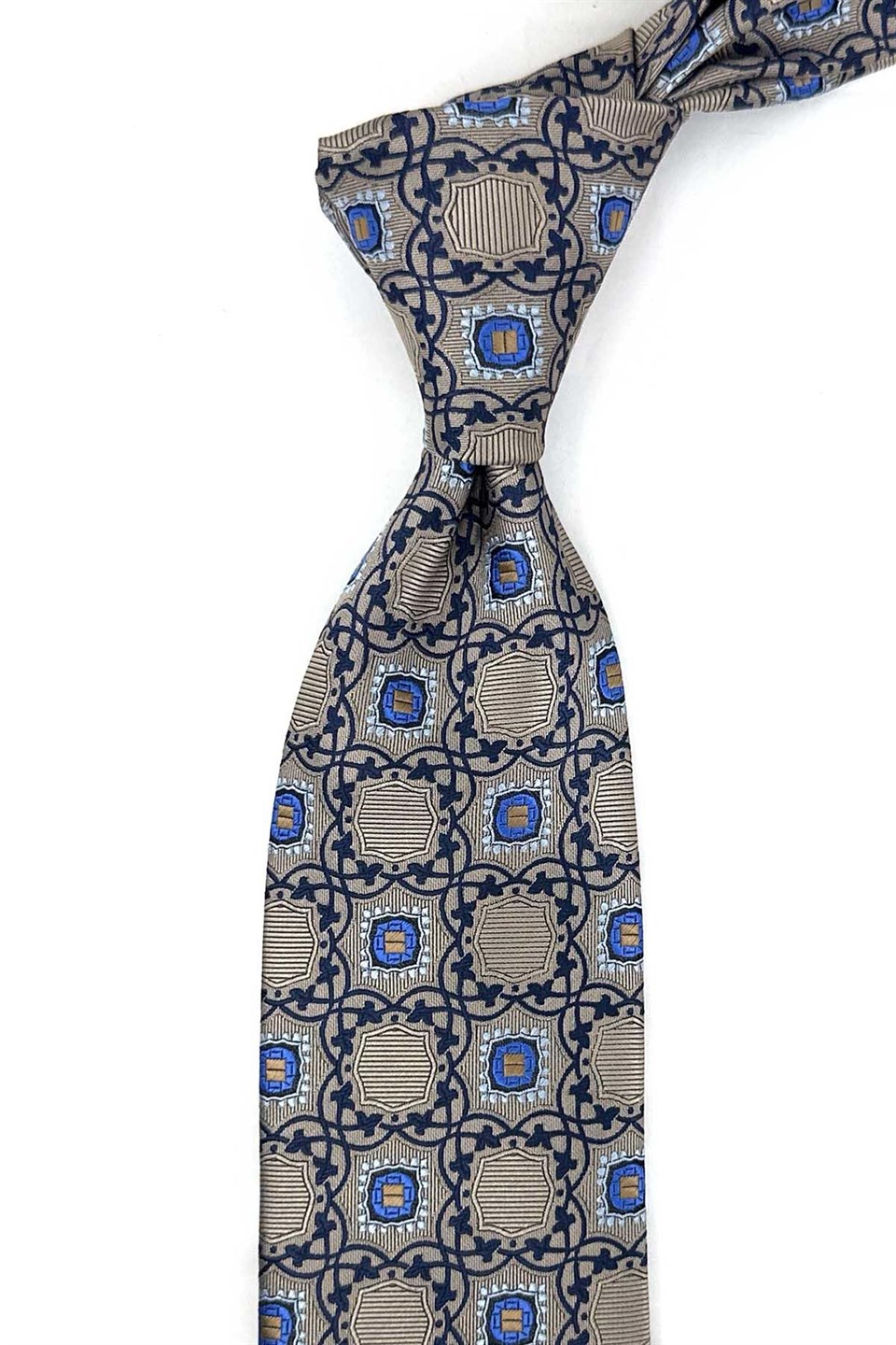 Bej Motif Desen Mendilli Klasik Kravat KK13916