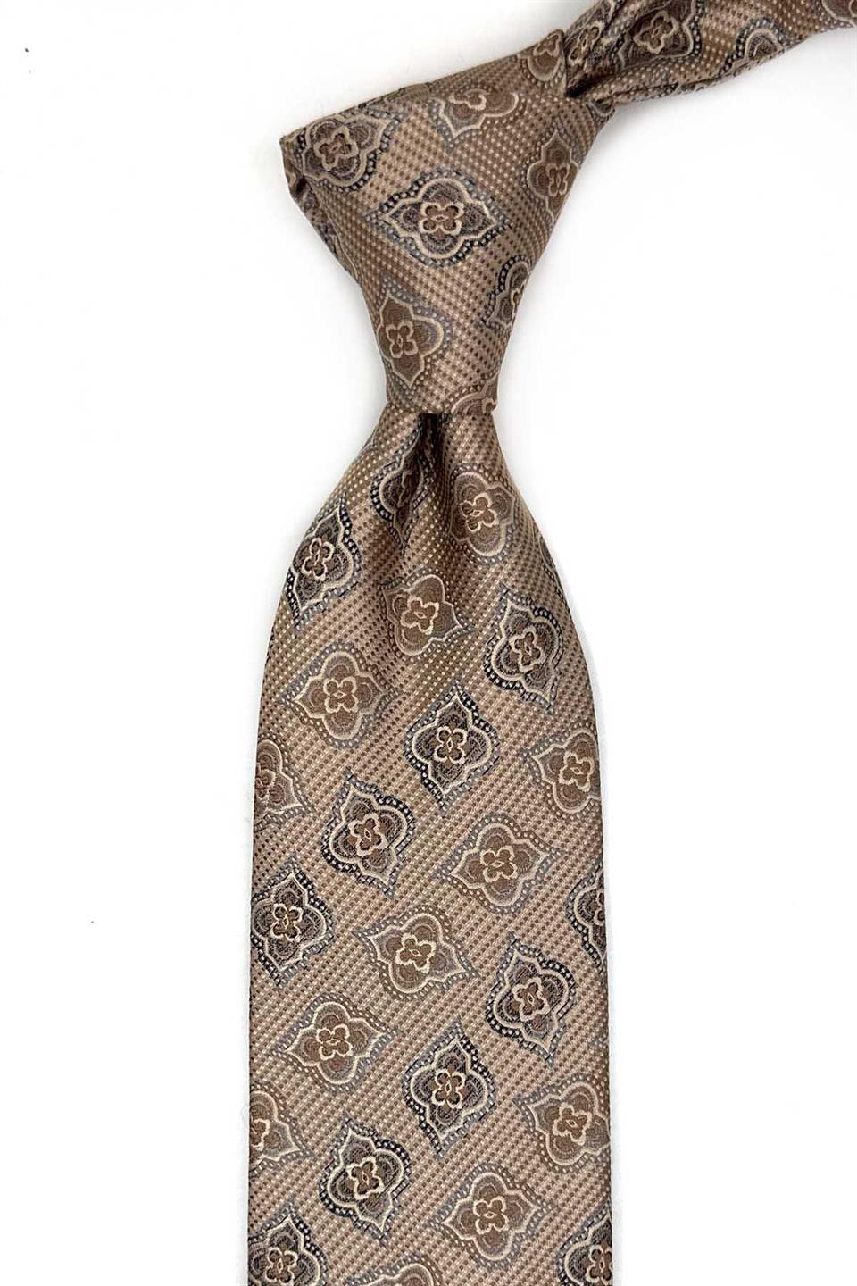 Bej Motif Desen Mendilli Klasik Kravat KK13615
