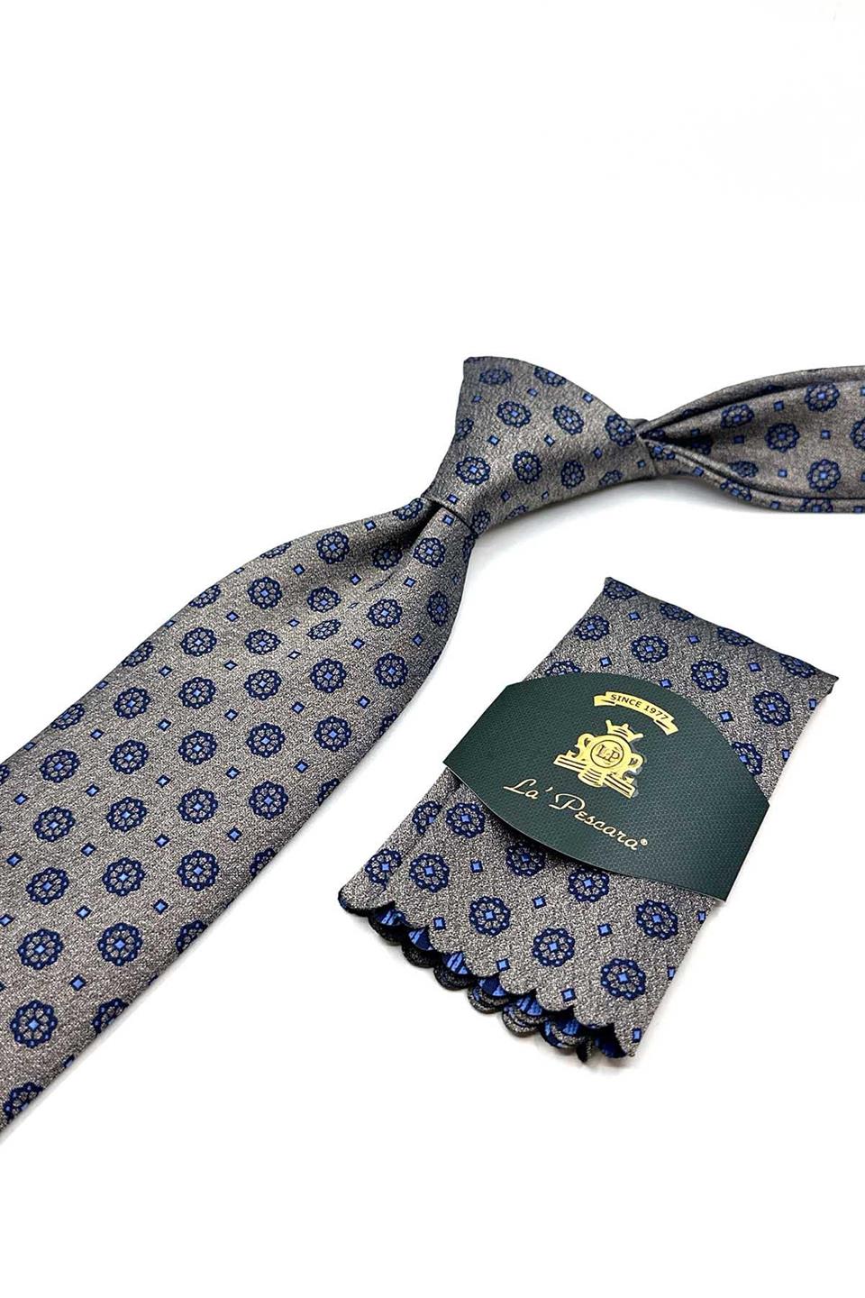 Bej Motif Desen Mendilli Klasik Kravat KK12909