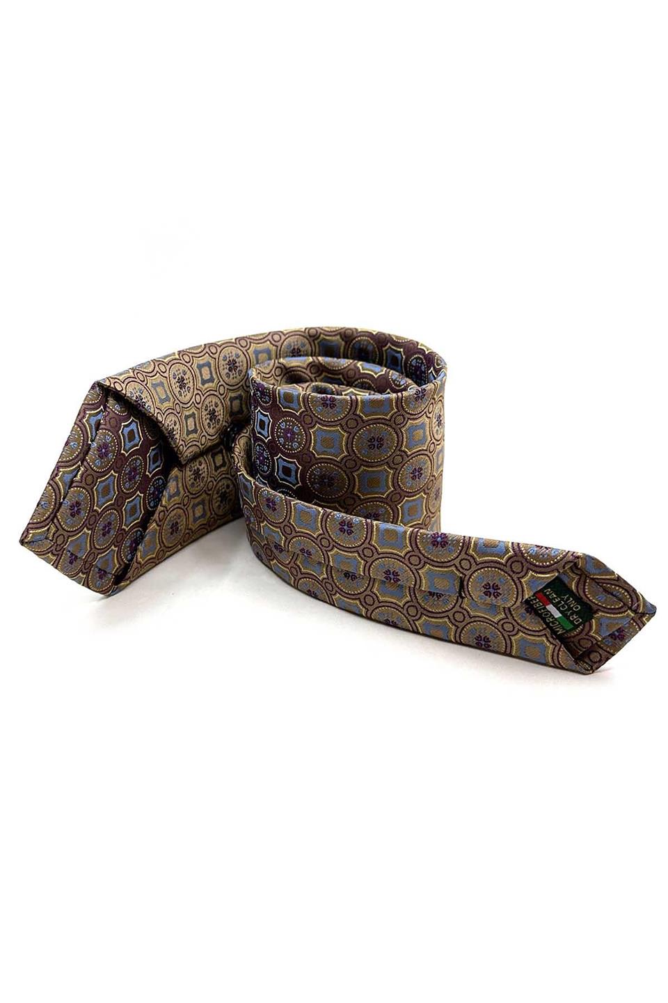 Bej Motif Desen Mendilli Klasik Kravat KK12953