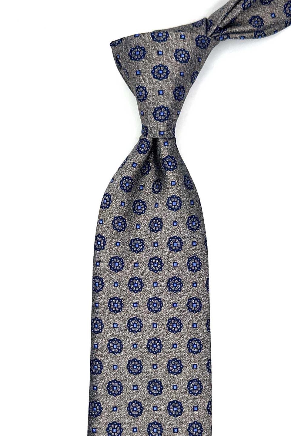 Bej Motif Desen Mendilli Klasik Kravat KK12909