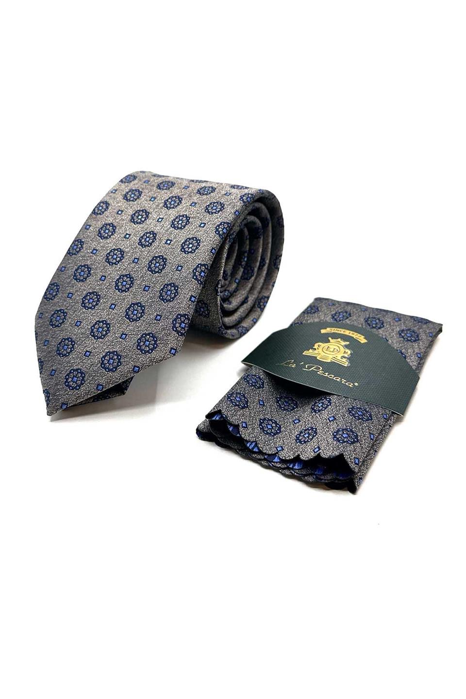 Bej Motif Desen Mendilli Klasik Kravat KK12909