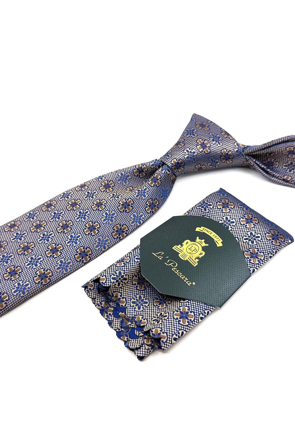 Bej Motif Desen Mendilli Klasik Kravat KK11931