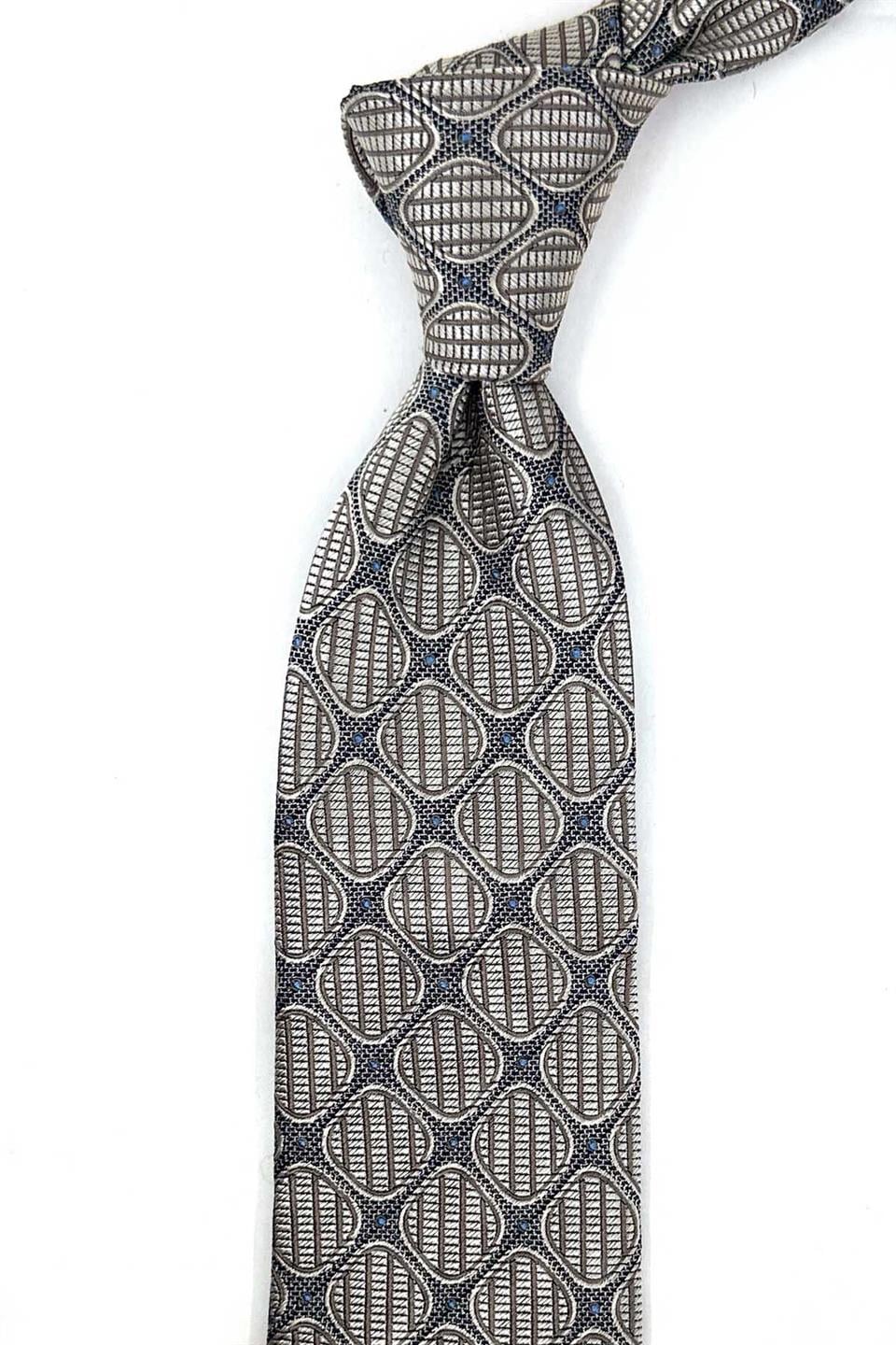 Bej Motif İpek Kravat İK2472