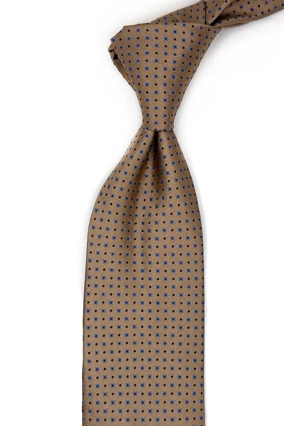 Bej Nokta Desen Mendilli Klasik Kravat KK13425